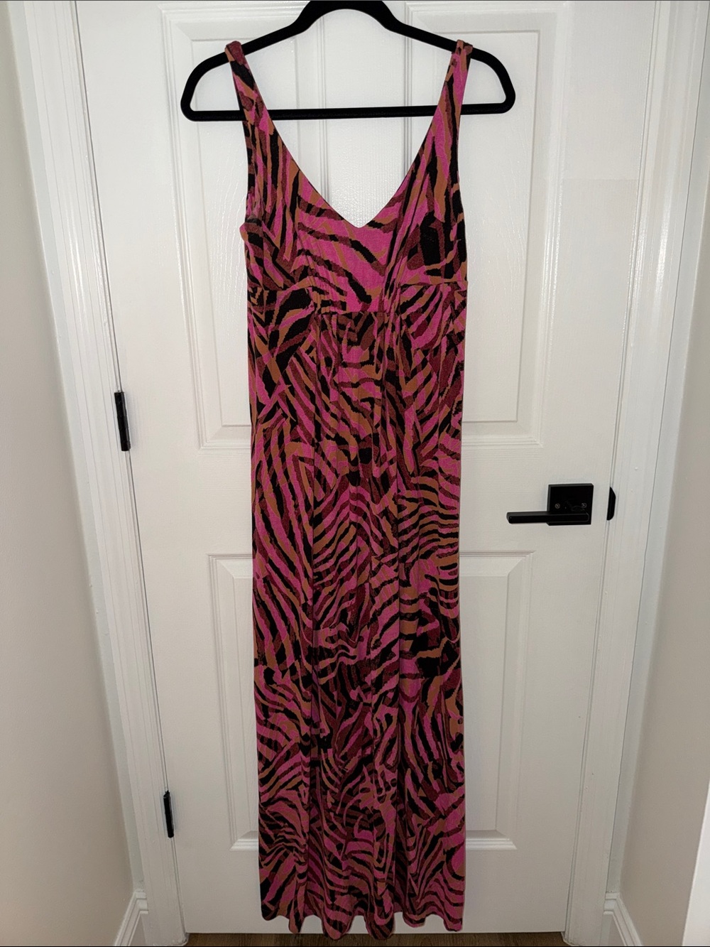 CAbi Pink and Brown Zebra-Print V-Neck Maxi Dress